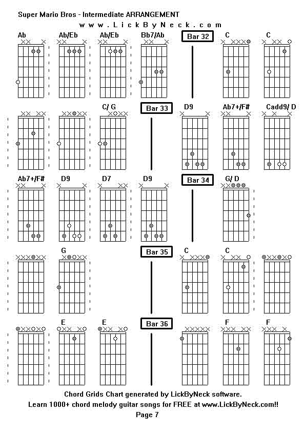 Chord Grids Chart of chord melody fingerstyle guitar song-Super Mario Bros - Intermediate ARRANGEMENT,generated by LickByNeck software.